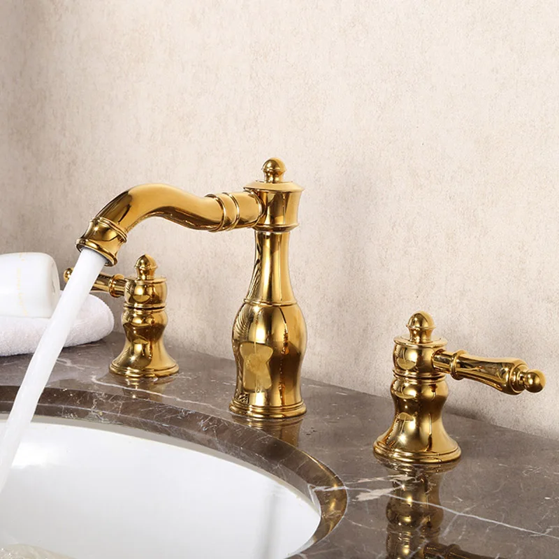 

3 PCS Brass Bathroom Faucet Three Hole Basin Sink faucet Mixer Taps Cold Hot Water tap Oil Rubbed Bronze Rose Red Gold