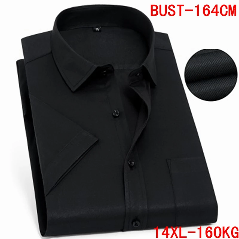 

Men's Short Sleeve Big Shirt Large Size 10XL 11XL 12XL 13XL 14XL Business Office Comfortable Summer Lapel Black Shirt 8XL 9XL