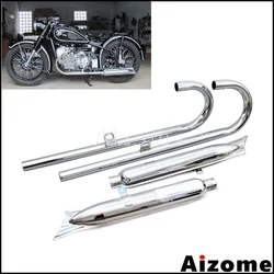 Chrome 32HP Exhaust Mufflers Exhaust System Kit For BMW K750 M1 M72 R71 R12 Dnepr MT12 Fish Tail Exhaust Pipes