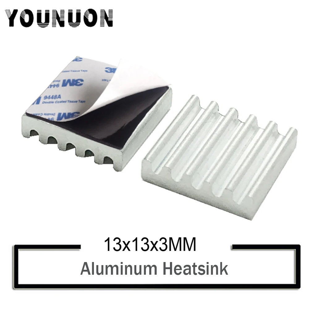 10Pcs YOUNUON Sliver 13mm*13mm*3mm Aluminum Heatsink for Chip CPU GPU VGA RAM IC LED Heat Sink Radiator Cooling with 3M Tape