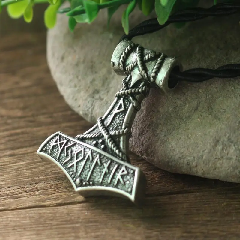 lanseis 10pcs Thor\'s Hammer pendant viking men necklace Huge Thor  Mjolnir  Amulet  Scandinavian Pendant Norse