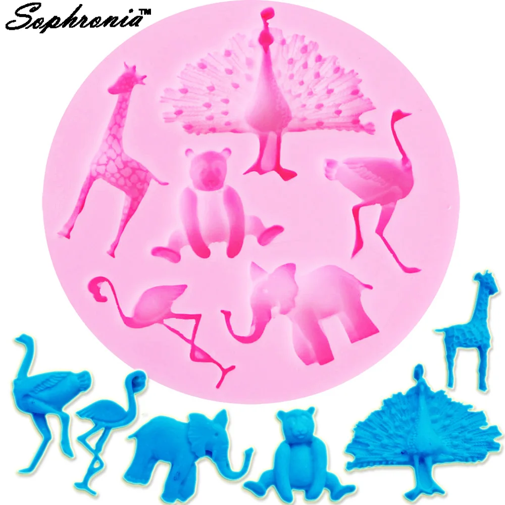 Elephant Peacock Giraffe Bear Swan Silicone Mold Chocolate Mould For Desserts Round Cake Shape Resin Clay Scented Fondant Mold