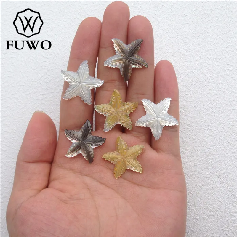 FUWO Wholesale Carved Star Shell Beads Findings Natural Mother of Pearl Shell Charm Jewelry Accessories Supply S009 26mm