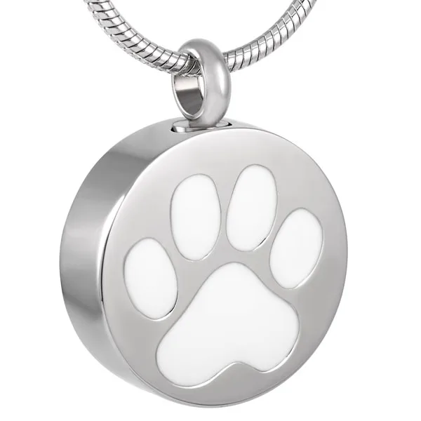 

IJD8088 White Dog/Cat Paw In Round 316L Stainless Steel Cremation Jewelry Necklace Hold Pet Ashes Keepsake Memorial Urn Pendant