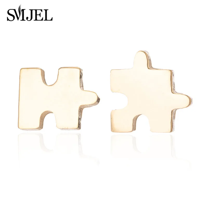 Picture 4: SMJEL Metal Puzzle Stud Earrings Black Personality Unique Geometric Earring for Women Girls Christmas Gifts Hot Sale Jewelry