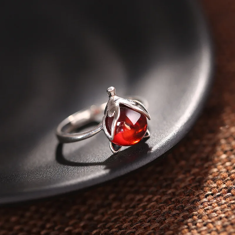 925 silver fox red pomegranate silver ring ring Ms. opening new listing special group