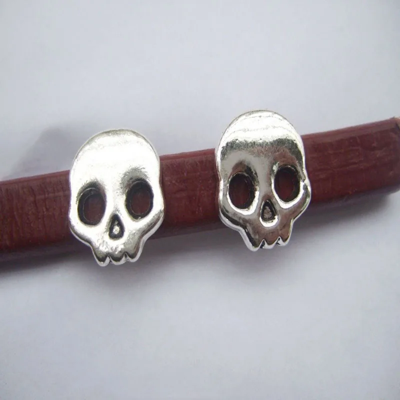 10Pcs Alloy Skull Licorice Sliders For 10x6mm Leather Bracelet Jewelry Making Findings