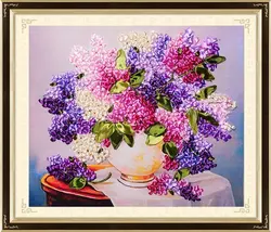 Needlework,DIY Ribbon Cross stitch Embroidery kit,romantic love vase lavender flower ribbon Cross-Stitch handwork wedding gift