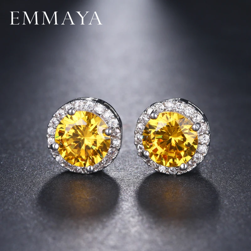 EMMAYA Women\'s Silver-color Gold CZ Stone Pierced Stud Earrings Round Shape Small Earring Jewelry Charms