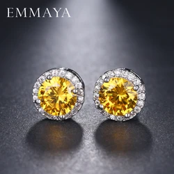 EMMAYA Women's Silver-color Gold CZ Stone Pierced Stud Earrings Round Shape Small Earring Jewelry Charms