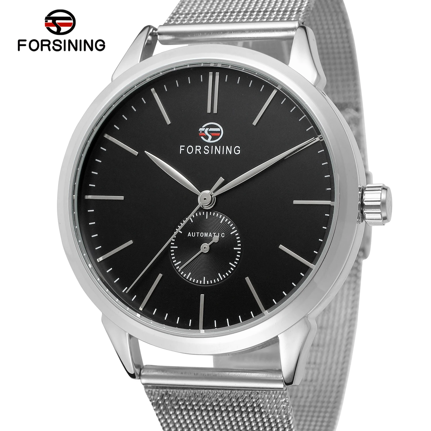 Fashion Top Brand Automatic Mechanical Clock Men Silver Mesh Steel Strap Simple Thin Gold Mens Wrist Watches