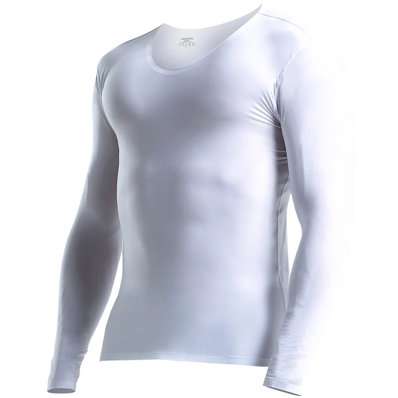 2018 Fashion Underwear Men Long Johns Top Thermal O-neck Nylon Ultra-thin Brand Clothing Ice Silk Seamless Top Elegant Asiaskin