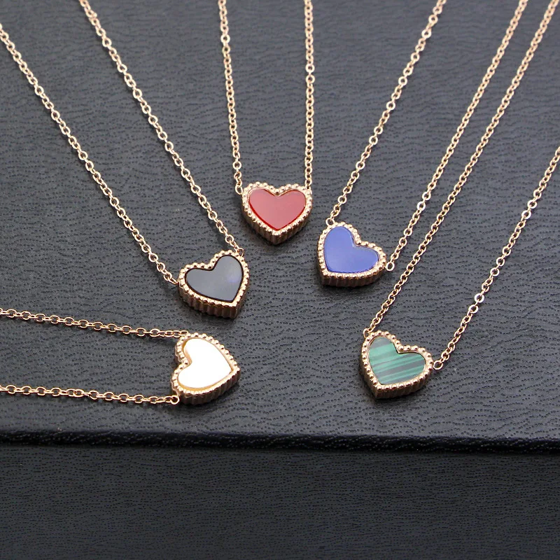 

YUN RUO Rose Gold Color Two-sided Heart Pendant Necklace for Woman Fashion Stainless Steel Jewelry Gift Never Fade Drop Shipping