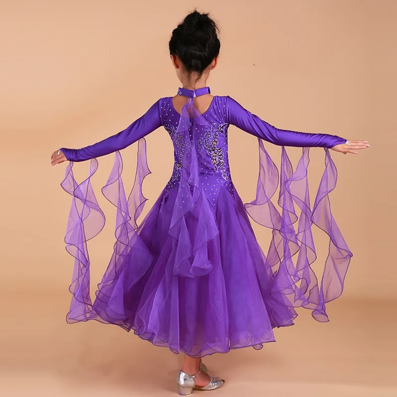 Vestido de baile de salón con cuello en V para niñas, vestidos de vals para niños, vestido de baile estándar, Ropa de baile para niños, vestido de