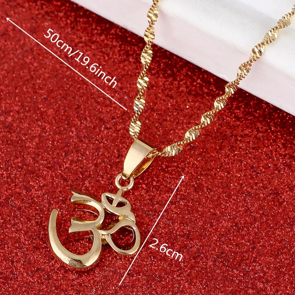 India Yoga Necklace Pendant Men OHM Hindu Buddhist AUM OM Hinduism Outdoor Sport Gold Color Metal Chain Jewelry