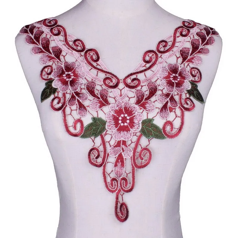 Craft Blue Purple Green Collar Floral Embroidered Applique Trim Decorated Lace Neckline Collar Sewing Accessories