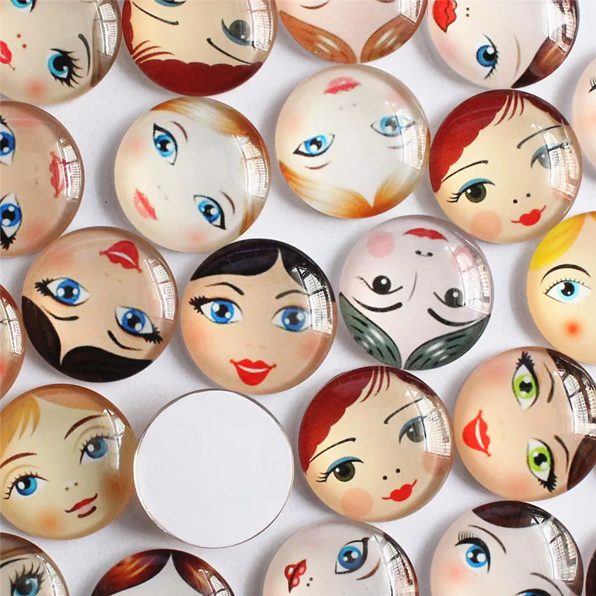 10mm 12mm 14mm 16mm 18mm 20mm 25mm 30mm Mixed Baby Face Head Matryoshka Round Glass Cabochons Flatback Photo DIY  Accessories