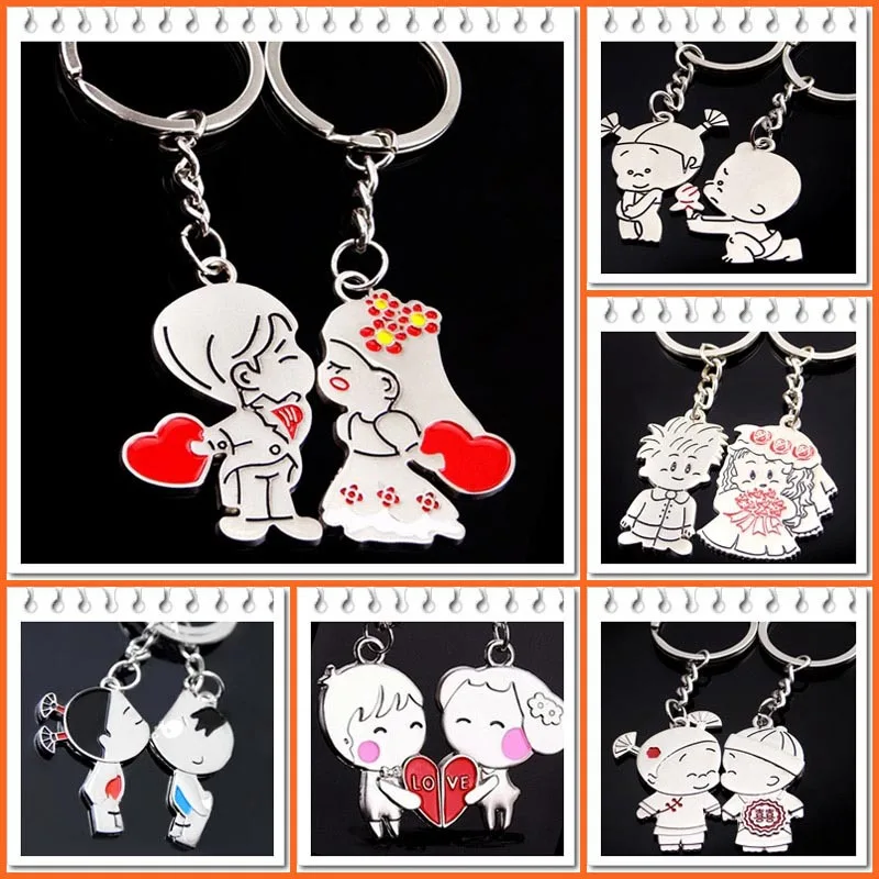 Hot Sell Lovers Couple Keychain Trinket Anime Key Chain Valentine's Day Key Ring Girl Boy Chaveiro Souvenir Keyring Wedding Gift