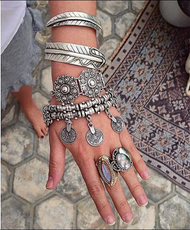 Indian Bohemian Vintage Tibetan Turkish Alloy Bracelet Gypsy Beach Chic Festival Coin Bracelet Statement Jewelry