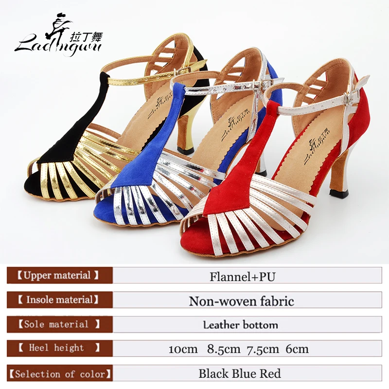 Ladingwu 2018 New PU and Flannel Women's High Heel sandalias de baile Dance Shoe Latin Woman Salsa Black/Blue/Red Shoes Women