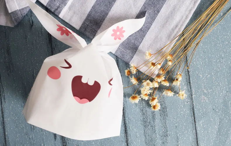 50pcs/lot Cute Rabbit Ear Cookie Plastic Bags&Candy Gift Bags For Biscuits Snack Baking Package And Event Party Supplies