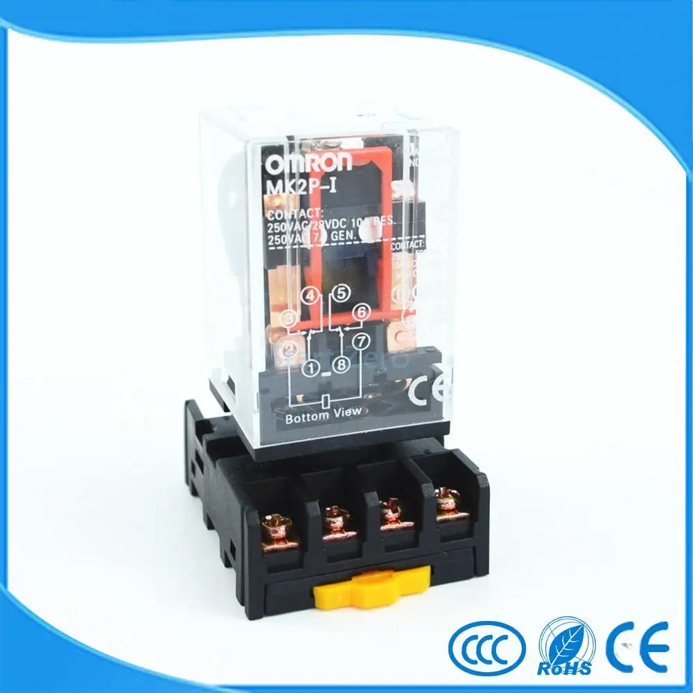 MK2P-I DC 24V Coil 8 Pins Electromagnetic Power Relay With PF083A Socket Base