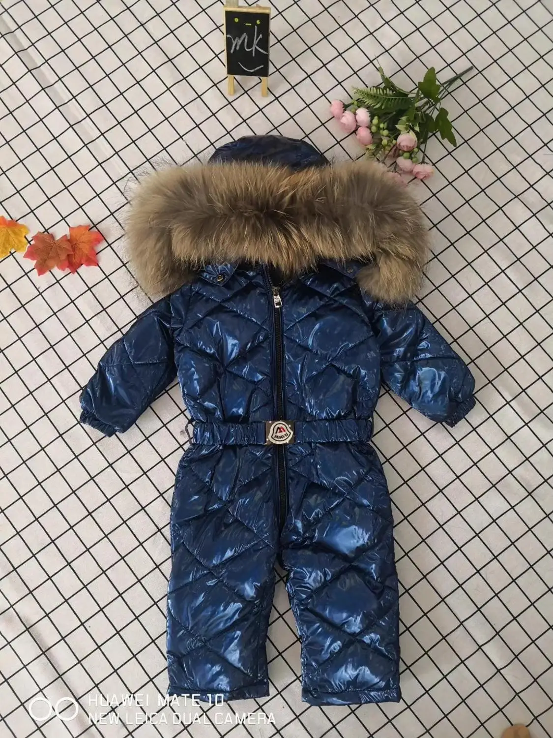 70cm-150cm Real fur hooded baby outergoing 2022 Winter children jumpsuit snow suit girl down boy Baby coveralls ski suit