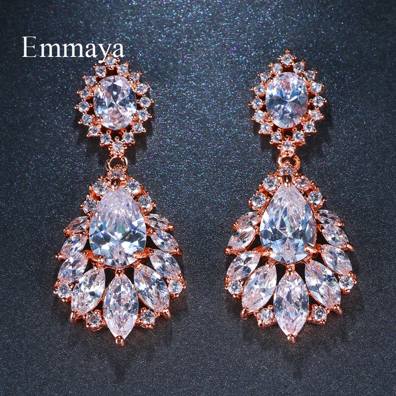 Emmaya Luxury 3 Colors Charm Shinny AAA Cubic Zirconia Dangle Earrings for Women Party Jewelry Best Gift