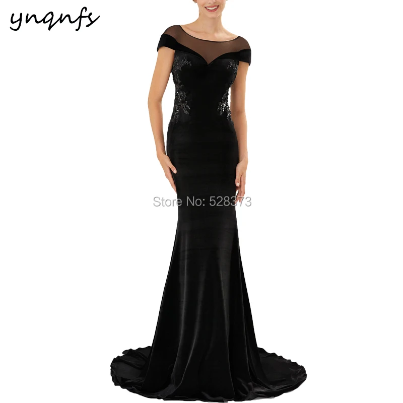 YNQNFS – robe sirène en velours noir, élégante, mère de la mariée, tenues du marié, MD276, 2019