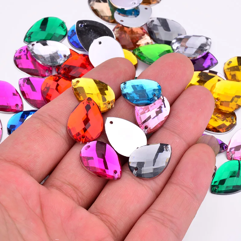 JUNAO 8*13mm 18*25mm Sew On Mix Color Drop Rhinestone Applique Flatback Acrylic Diamond Sewing Strass Crystal Stones for Dress