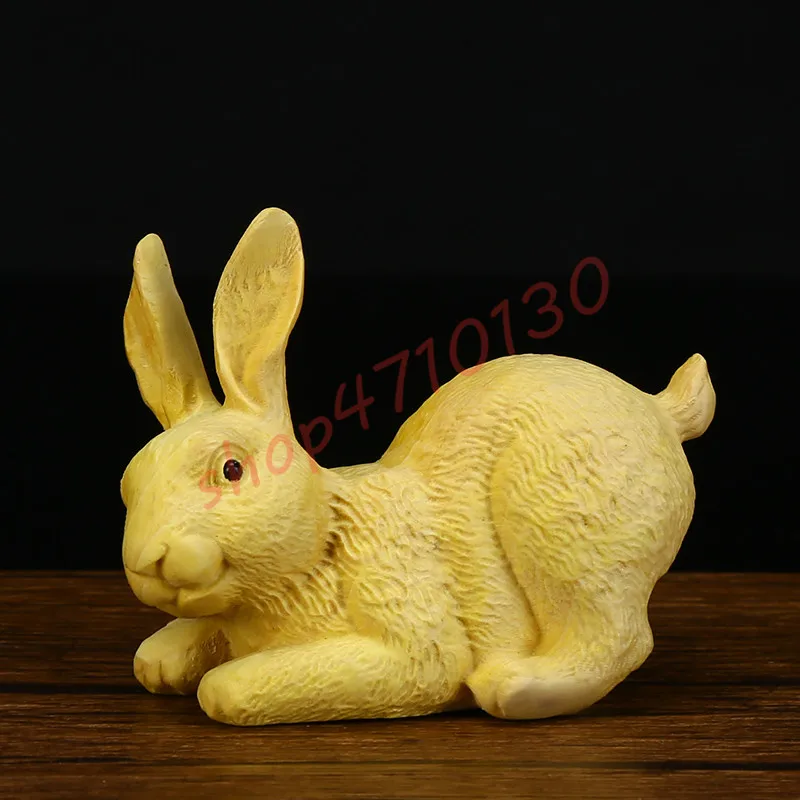 

Natural boxwood, pure hand-carved cartoon Zodiac rabbit solid wood ornaments, exquisite handicraft decorations