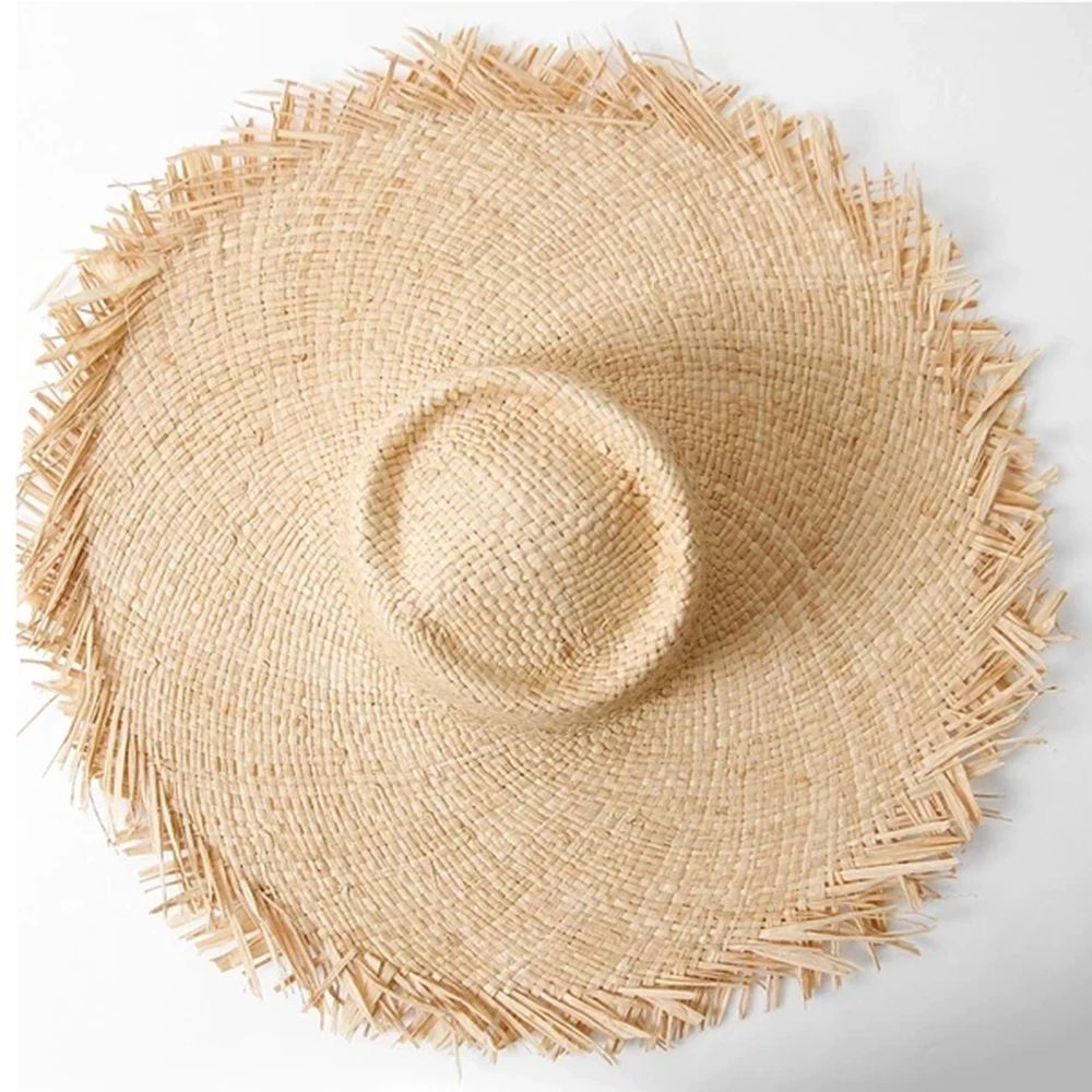 Women Summer Sun Hat With Large Brim Ladies Raffia Straw Hat Fringe Big Beach Hats For Holiday Sombrero Hombre Verano Foldable