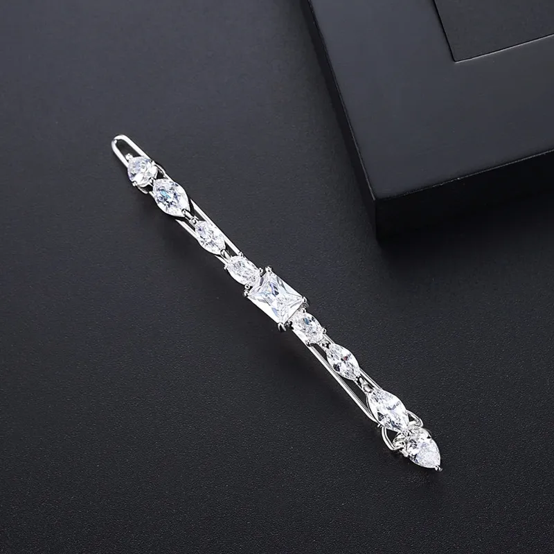 FXLRY Elegant Hairpins Square Waterdrop Clear Cubic Zirconia Hair Clips For Women Girl Wedding Party Jewelry Accessories