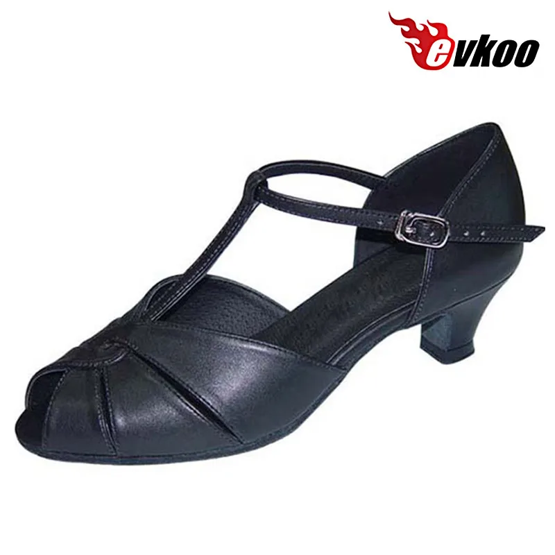 Evkoodance-zapatos de baile latino para mujer, calzado de piel sintética con tacón de 7cm, cómodos, color caqui y negro, Evkoo-057 personalizado