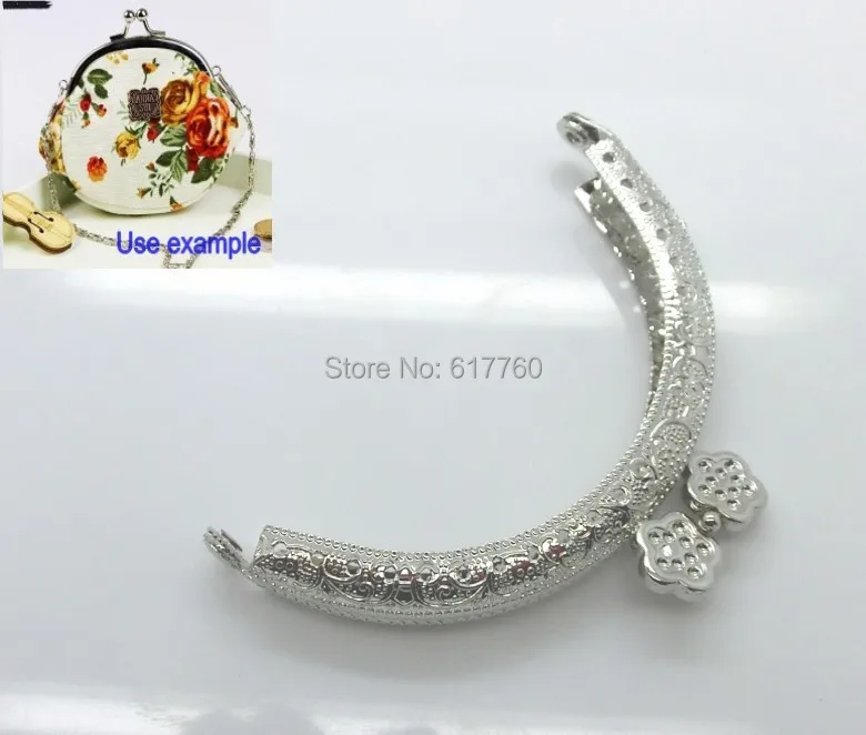 Free Shipping-2PCs Metal Frame Kiss Clasp Arch For Purse Bag Silver Tone Flower Pattern 8.5cm x 5.5cm, J2625