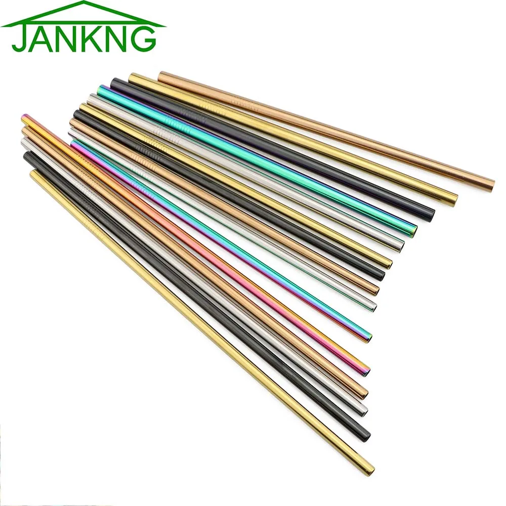 JANKNG 2-Pcs Straight Drinking Straws Reusable Colorful Black Eco-Friendly Stainless Steel Straw Food Grade Bar Accessories