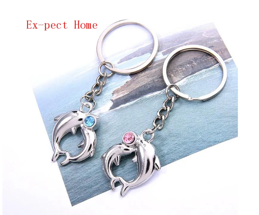 Free shipping 100pairs/lot dolphin love Couple Keychain Keyring Key Chain Lover Romantic wedding favors gifts