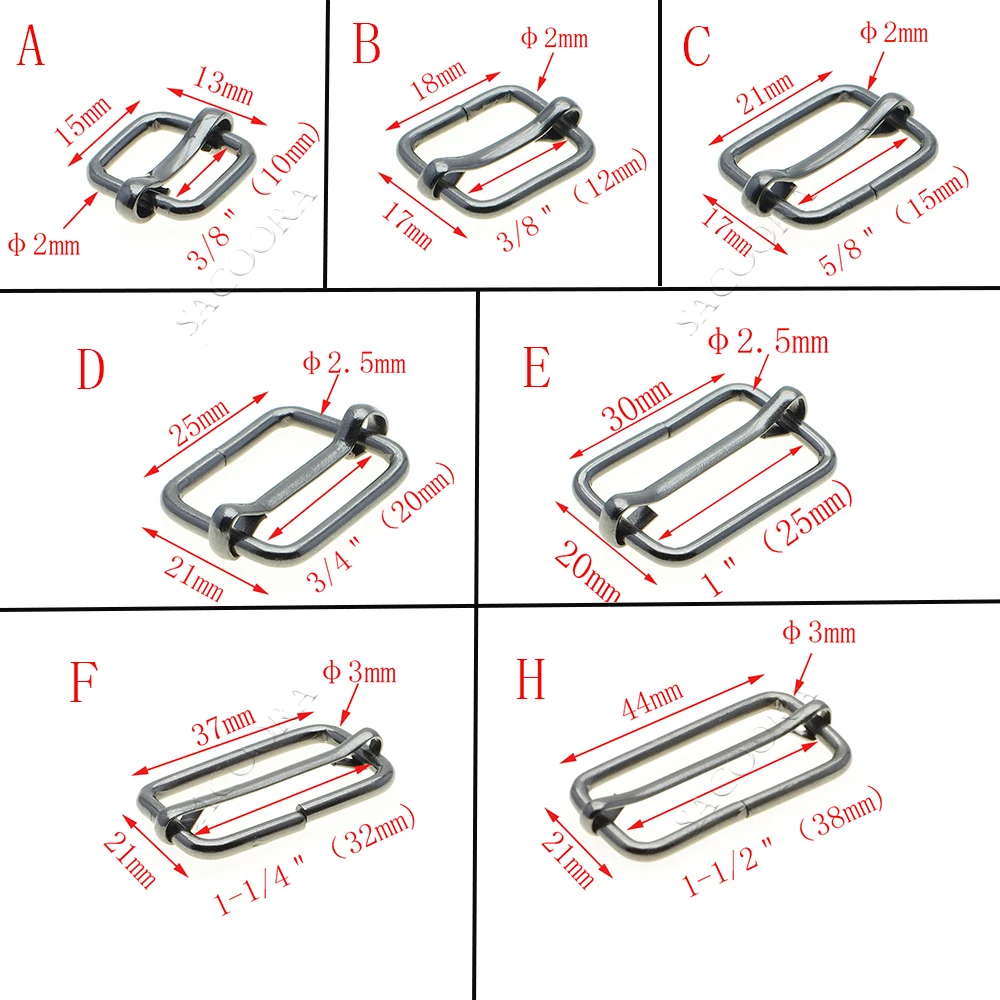 10pcs/pack Metal Slides Tri-Glides Wire-Formed Roller Pin Buckles Strap Slider Adjuster Buckles Rectangle Adjuster Belt Buckles