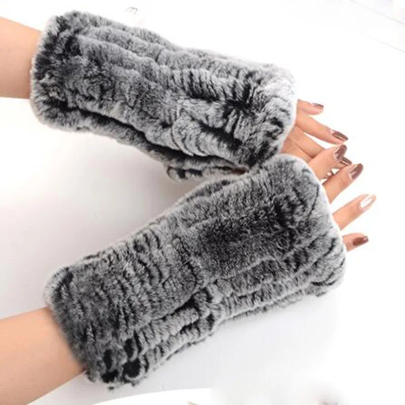 Ladies Real Fur Gloves Women Winter Fingerless Warm Gray Glove 2019 New Arrival Soft Woman Genuine Rabbit Fur Ladies Hand Warmer