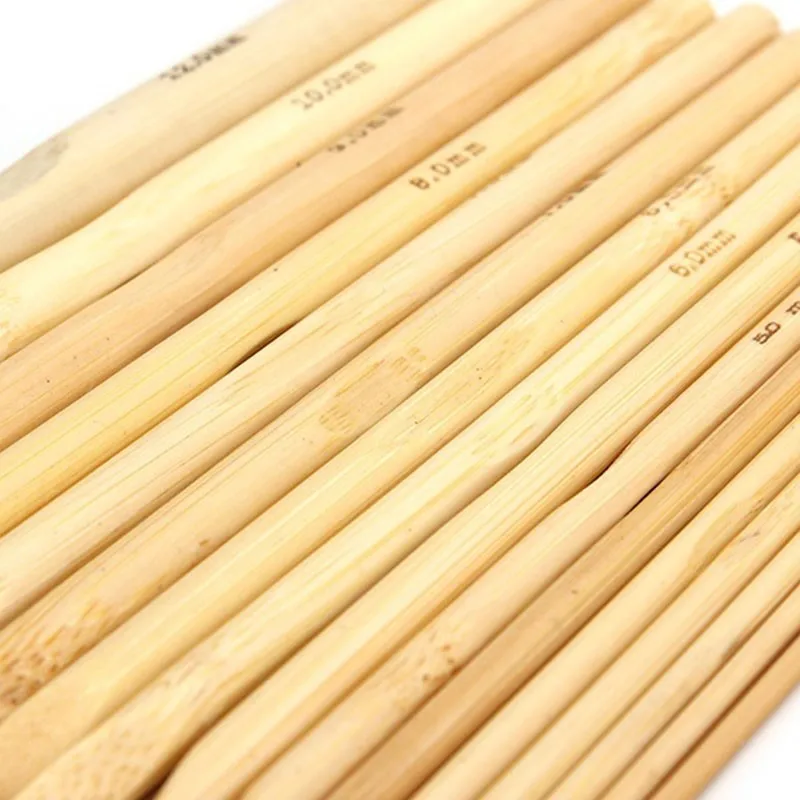16pcs Bamboo Crochet Hook Set DIY Knitting Needles Handle Home Knitting Weave Yarn Crafts Household Knitting Tools 2mm-12mm