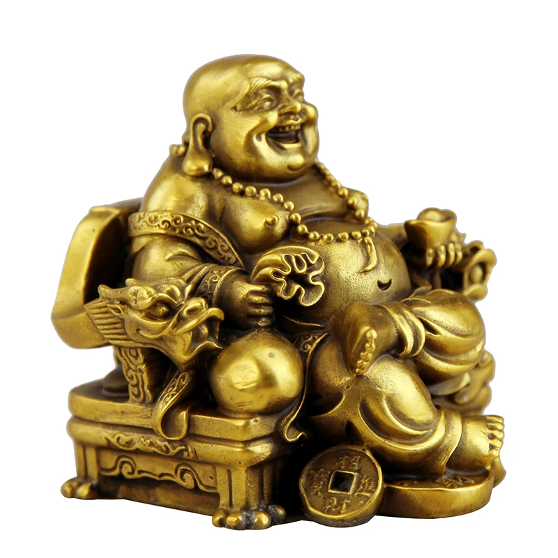 Lucky Maitreya Statue Feng Shui Ornaments Open Light Pure Copper Crafts Treasures Wealth Buddha Home Car Decoration