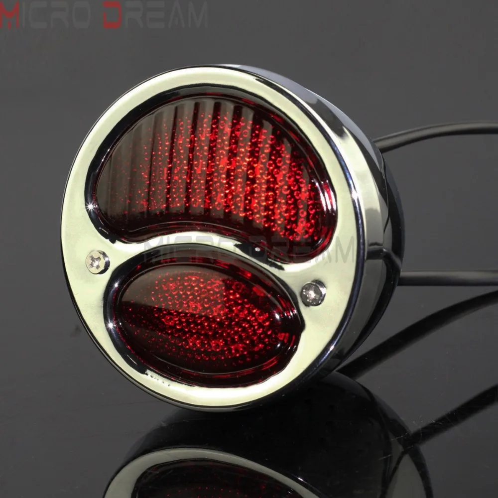 Motorcycle 12v Retro Taillight For Harley Chopper Cafe Racer Scrambler Custom Rear Tail Lamp w/ Stop Brake Light Chrome