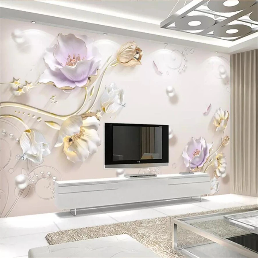 

wellyu Custom wallpaper 3d murals jewelry embossed stereo simple fashion new Chinese style tulip sofa TV background wall paper