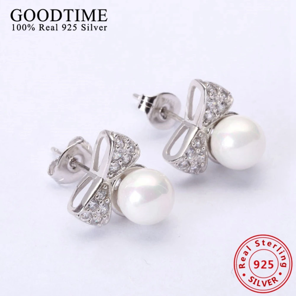 

Trendy 100% Real Genuine 925 Sterling Earrings Pearl Stud Ear Jewelry Brincos Fashion Women Gift AJE078