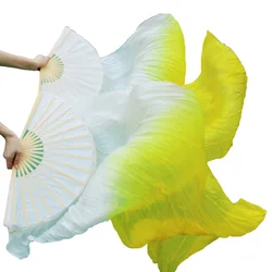 100% silk bamboo ribs dance props fans 1 Pair of belly dancing fans handmade belly dance silk fans white+yellow colors 180*90cm