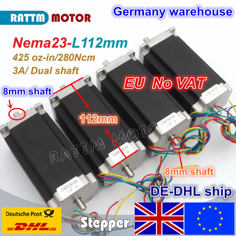 

EU Ship free VAT 4 pcs NEMA23 23HS2430B 425Oz-in 280N.cm CNC Dual shaft stepper motor stepping motor 3A for CNC Router Milling