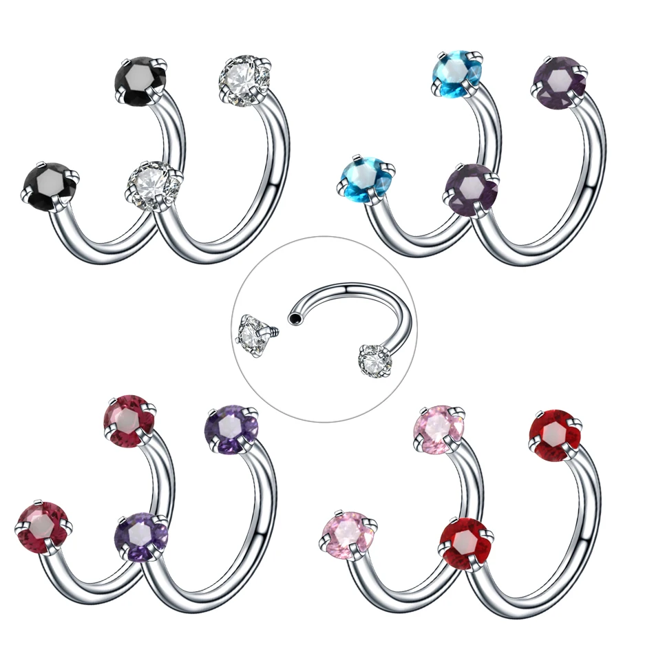 1Pc Crystal Nose Ring Barbells Horseshoe Ring Lip BCR Cartilage Earrings Tragus Piercing Helix Piercing Body Jewelry