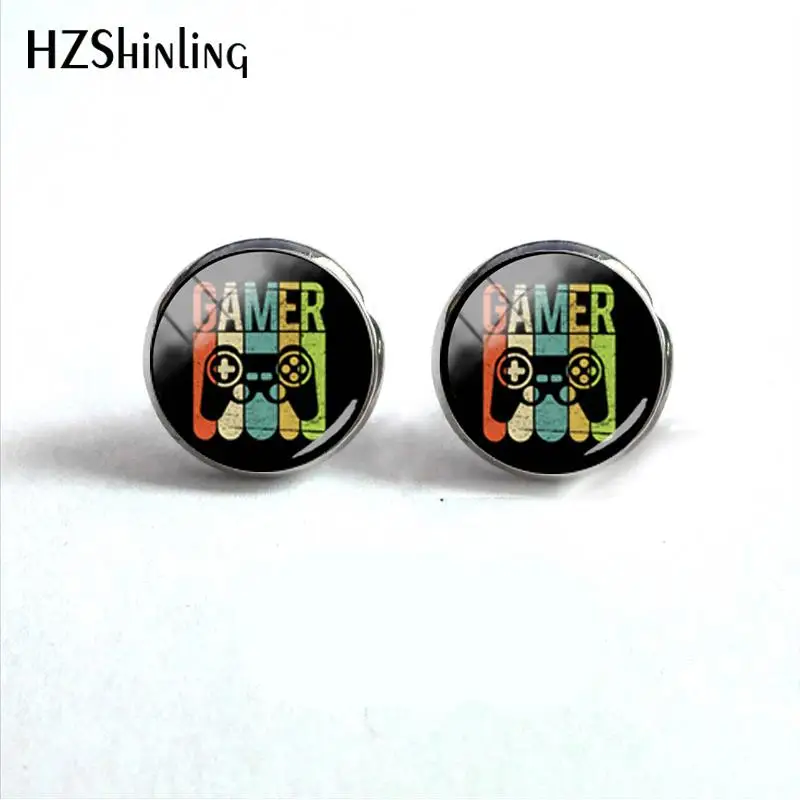 2018 New Gamer Controller Earring Video Game Console Painting Ear Stud Round Printed Photo Jewelry For Women HZ4