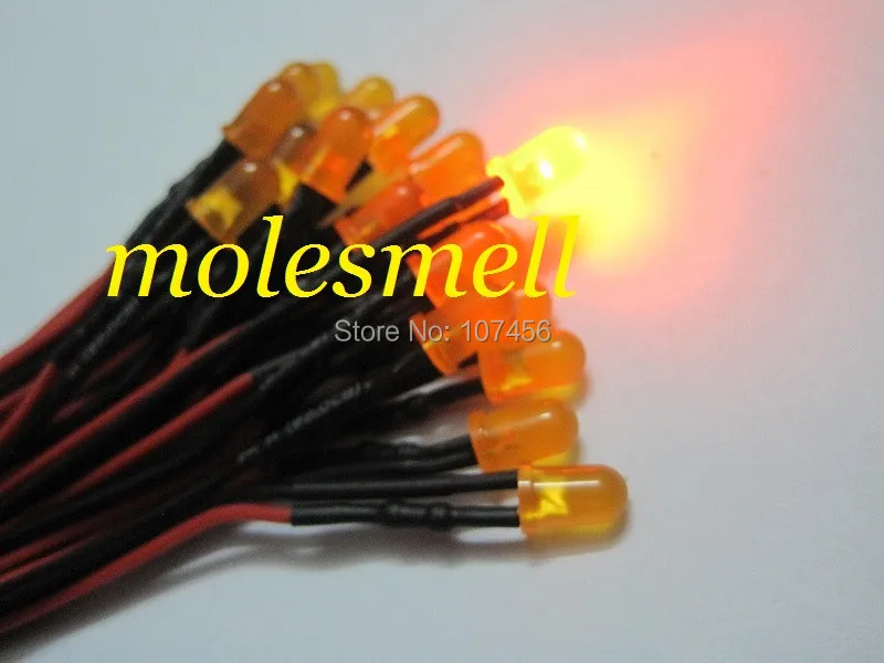 Free shipping 1000pcs 5mm 5v diffused orange LED Lamp Light Set Pre-Wired 5mm 5V DC Wired