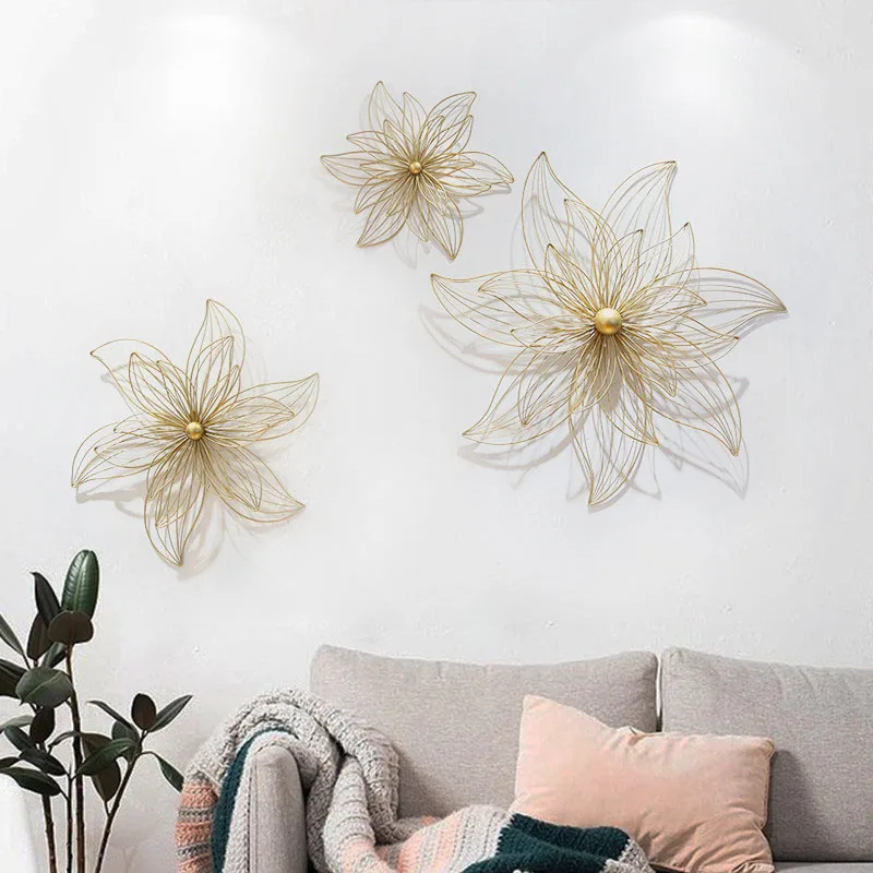 

Modern Wrought Iron Flower Wall Hanging Pendant Hotel Corridor Wall Mural Ornament Home Livingroom Wall Sticker Decoration Craft